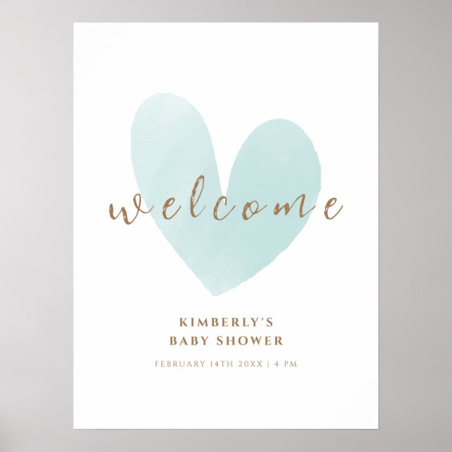 Minze Green Simple Heart Welcome Baby Dusche Poster (Vorne)