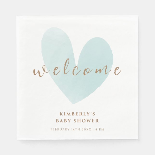 Minze Green Simple Heart Welcome Baby Dusche Serviette (Vorderseite)