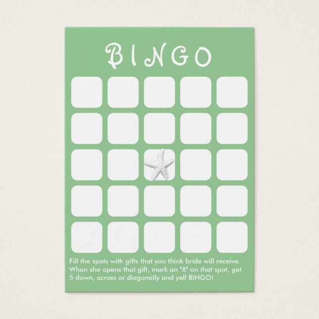 Minze Green Star Fish 5x5 Brautparty Bingo Card (Vorderseite)