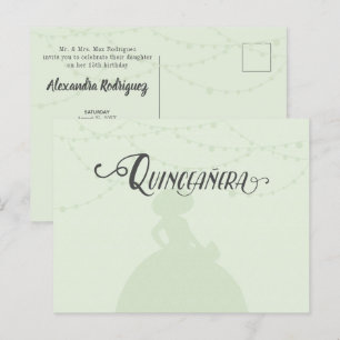 Minze Green & Steel Charro Silhouette Quinceanera Einladungspostkarte
