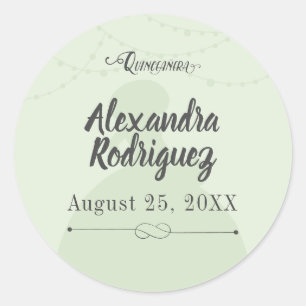 Minze Green & Steel Charro Silhouette Quinceanera Runder Aufkleber