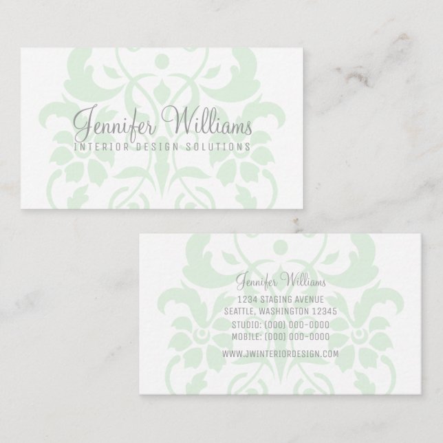 Minze Green subtle Damask Business Card Visitenkarte (Vorne/Hinten)