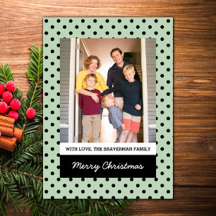Minze Green Sweet Polka Dot Holiday Foto Flat Card Feiertagskarte