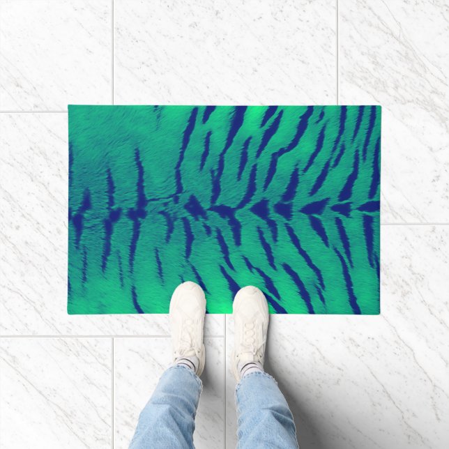 Minze Green Tiger Skin Print Fußmatte (Indoor)
