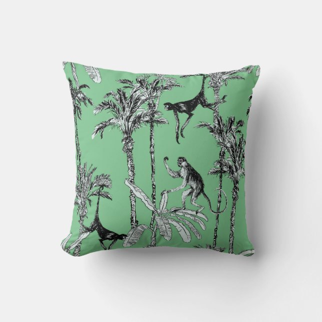 Minze Green Toile Monkey Print Kissen (Vorderseite)
