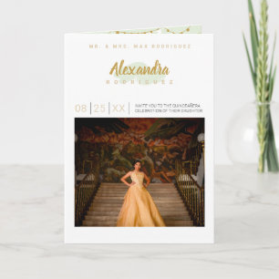 Minze Green und Gold Foto Quinceanera Einladung