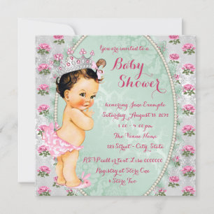 Minze Green und Rosa Rose Baby Girl Dusche Einladung