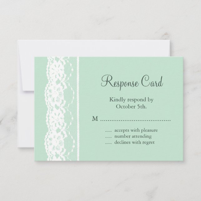 Minze Green und Vintage Spitzen-UAWG RSVP Karte (Vorderseite)
