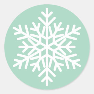 Minze Green und White Christmas Snowflake Design Runder Aufkleber