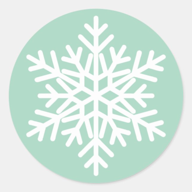 Minze Green und White Christmas Snowflake Design Runder Aufkleber (Vorderseite)