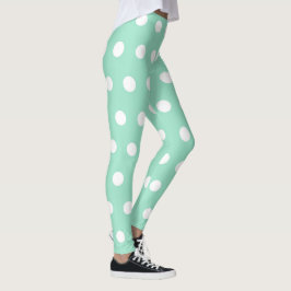 Minze Green und White Polka Dot Pattern Girly Nied Leggings