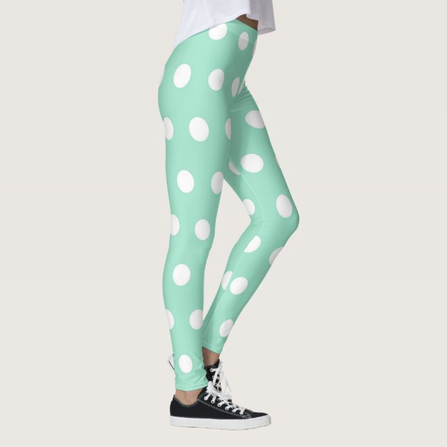 Minze Green und White Polka Dot Pattern Girly Nied Leggings (Rechts)