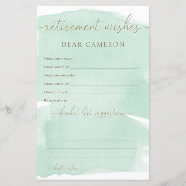 Minze Green Watercolor Retirement wünscht sich (Vorderseite)