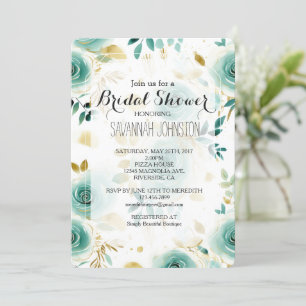 Minze Green White Gold Rose Brautparty Einladung
