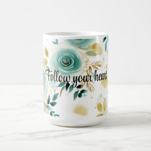 Minze Green White Gold Rose Floral Kaffeetasse