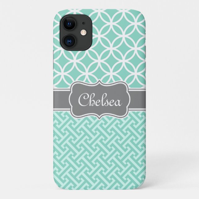 Minze griechische Schlüssel- und Circle-Muster Gra Case-Mate iPhone Hülle (Rückseite)