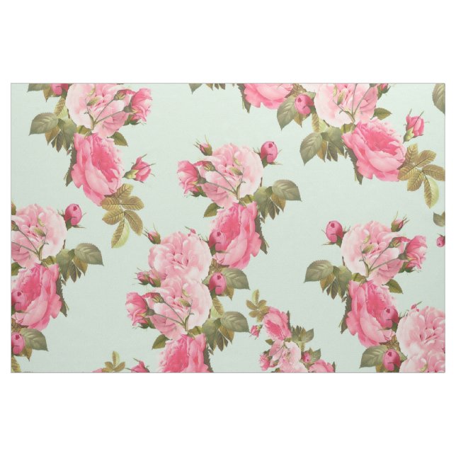Minze grün mit rosa Blume Stoff (Fat Quarter (45,7 x 55,9 cm))