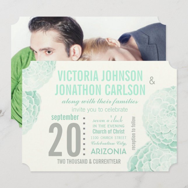 Minze Grün und Grau Sukkulent Moderne Hochzeit Einladung (Vorne/Hinten)