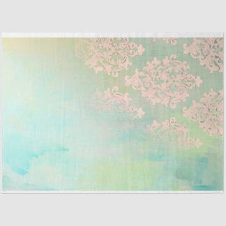 Minze grün und Persimmon rosa gewitterter Damast Seidenpapier