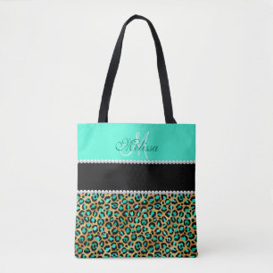 Minze, grün und schwarz Leopard Mit Monogramm