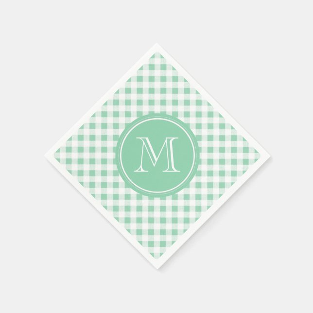 Minze Grün und Weiß Gingham, Ihre Monogramm Serviette (Ecke)