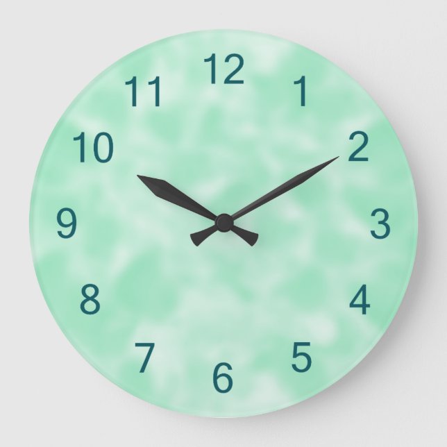 Minze Grün und Weiß Große Wanduhr (Vorderseite)