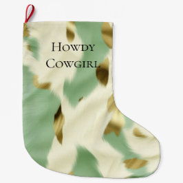 Minze grüne Creme Gold Cowhid Großer Weihnachtsstrumpf