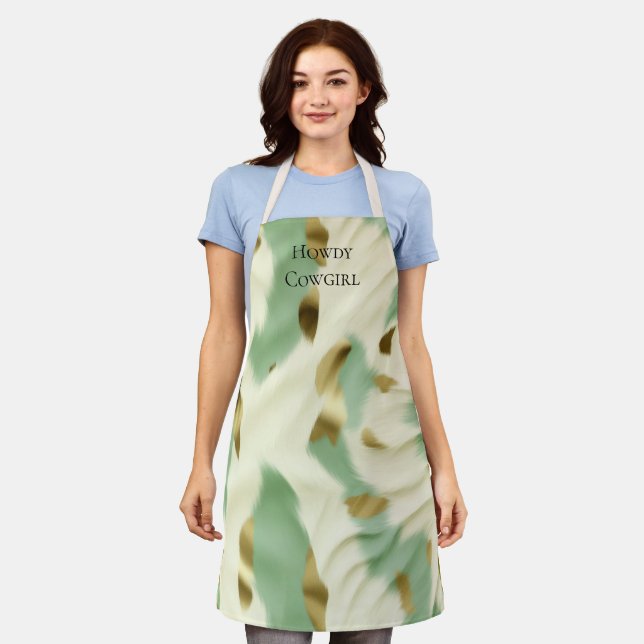 Minze grüne Creme Gold Cowhid Schürze (Getragen)