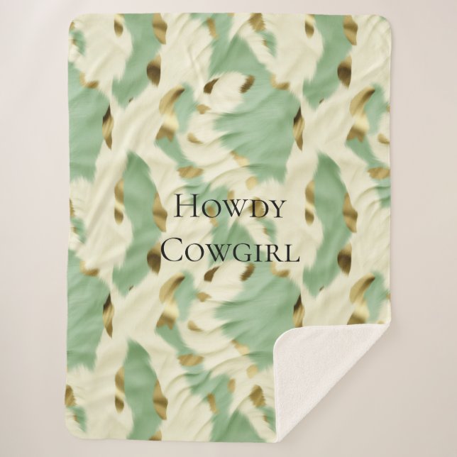 Minze grüne Creme Gold Cowhid Sherpadecke (Vorderseite)