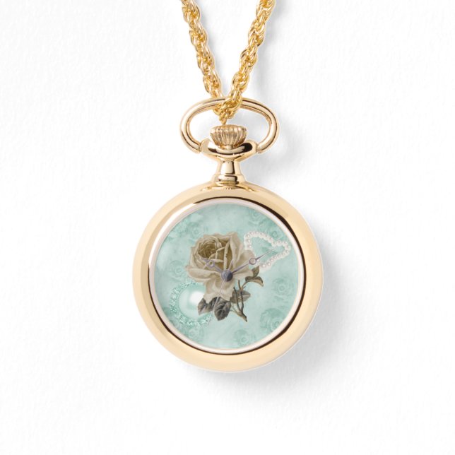 Minze grüne Elfenbein Rose Gold Bracelet Watch Armbanduhr (Vorderseite)