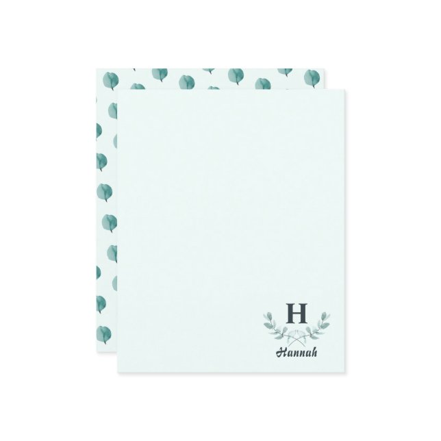 Minze grüne Eukalyptus Branches Letter Monogram (Vorderseite/Rückseite Beispiel)