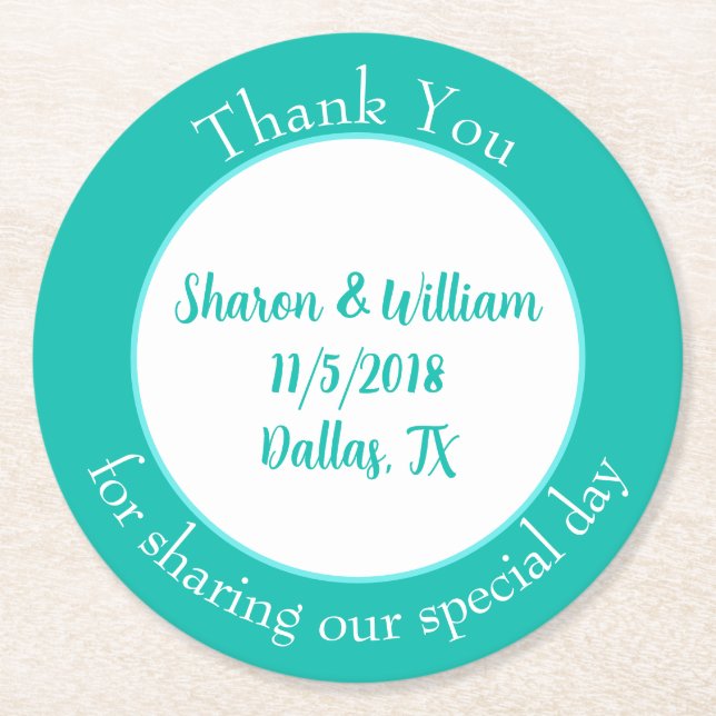 Minze Grüne Gastgeschenk Hochzeit Runder Pappuntersetzer (Vorderseite)