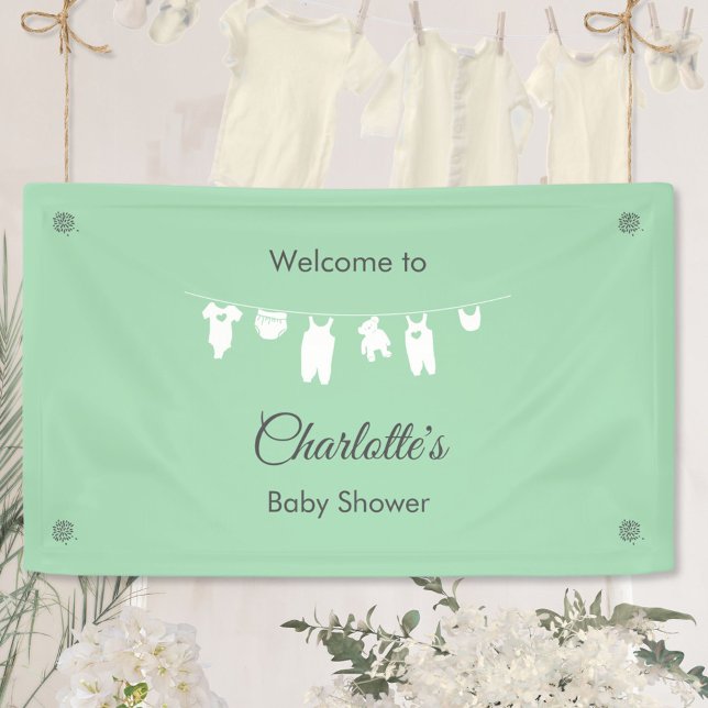 Minze grüne Minimalistisch Gender Neutral Baby Dus Banner (Minimalist Mint Green Neutral Baby Shower Welcome Banner   ©Susanne Sachers - Sunny Mind 🌞)
