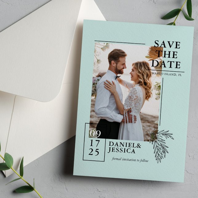 Minze grüne moderne Foto Hochzeit retten das Datum Save The Date (Von Creator hochgeladen)