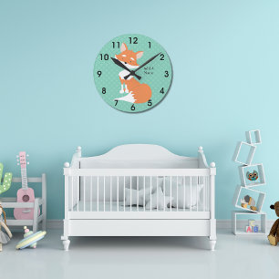 Minze grüne Polka-Dots ・ Wald Fox ・ kundenspezifis Runde Wanduhr