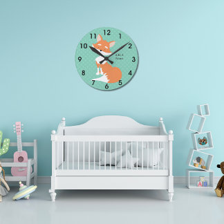 Minze grüne Polka-Dots ・ Wald Fox ・ kundenspezifis Runde Wanduhr
