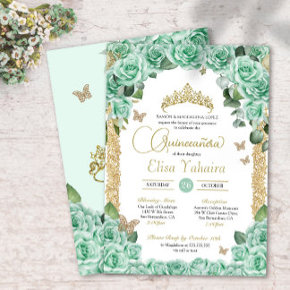 Minze Grüne Rose & Butterfly Quinceanera Einladung