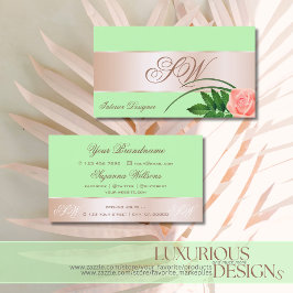 Minze grüne Rose Gold Decoder Blume mit Monogramm Visitenkarte