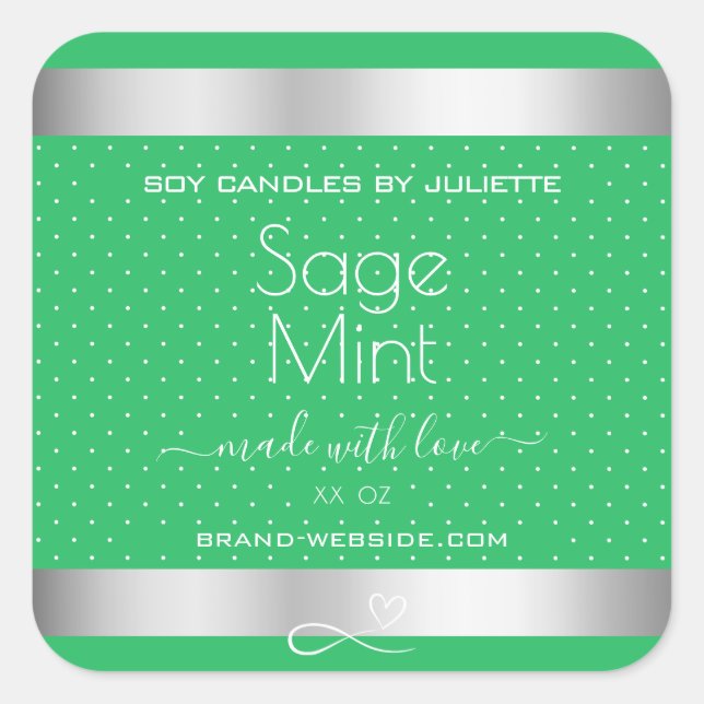 Minze grüne Silbermetall-Effekt Verpackungsetikett Quadratischer Aufkleber (Vorderseite)