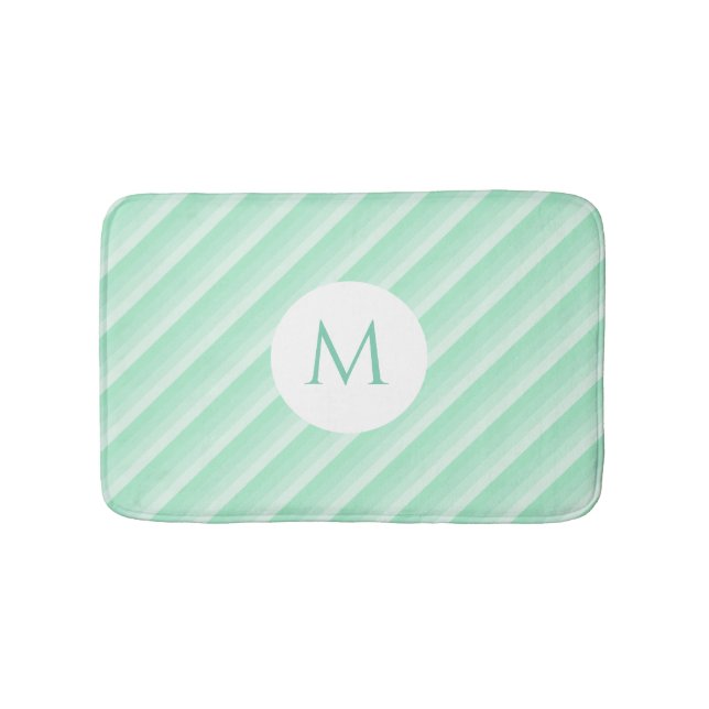 Minze grüne Streifen Trendy Moderne Monogramm Vorl Badematte (Vorderseite)