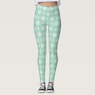 Minze grüne weiße Schneeflocken Weihnachtsmuster Leggings