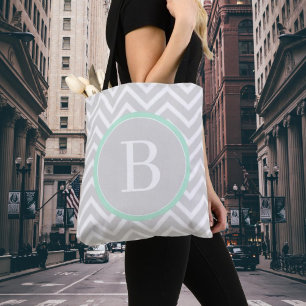 Minze grüne Zickzack Monogram Tote Bag