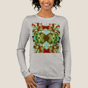 Minze grünes Olive Rot Abstrakt Symmetrische Blume Tri-Blend Shirt