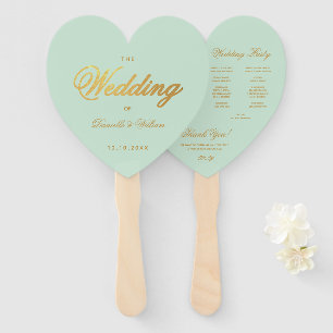 Minze Hochzeitsprogramm Faux-Gold Schrift Grüner H Fächer