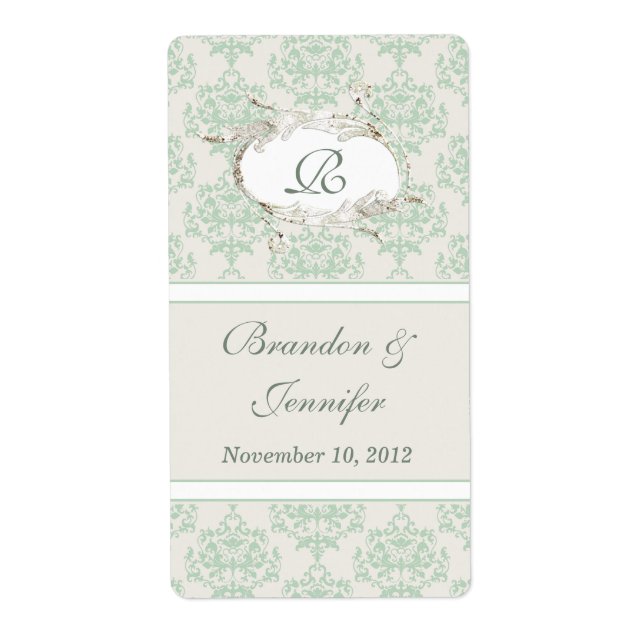 Minze Hütte Chic Damask Mini Weinetiketten (Vorne)