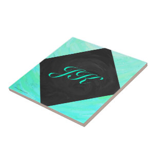 Minze Ice Blue und Black Monogram Fliese