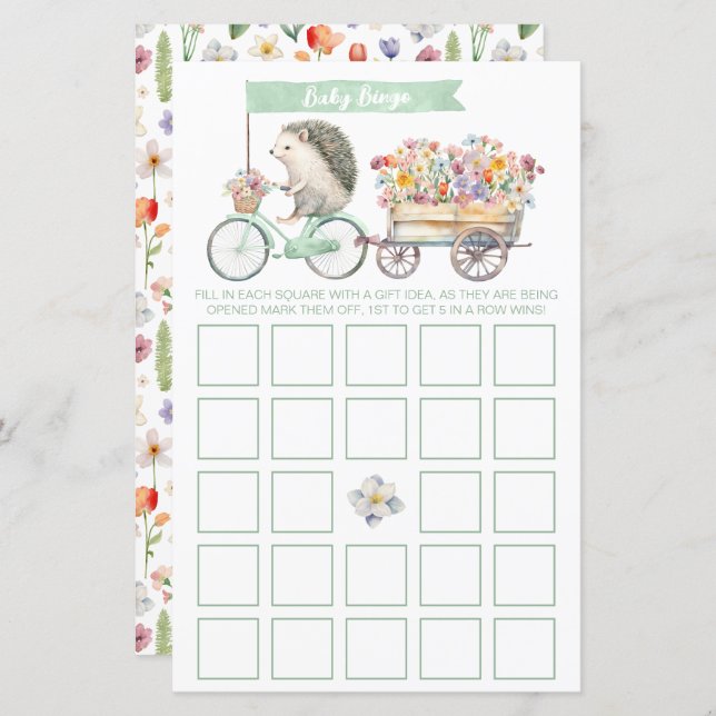 Minze Igel Baby Shower Bingo Game Card (Vorne/Hinten)