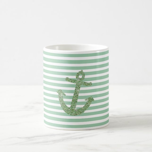 Minze Imitate Glitzer Nautical Anchor Kaffeetasse (Mittel)
