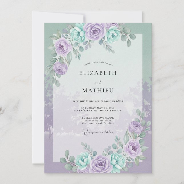 Minze Immergrün Hochzeit Einladung (Vorderseite)