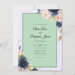 Minze Indigo Bouquet Eukalyptus Hochzeit Einladung
